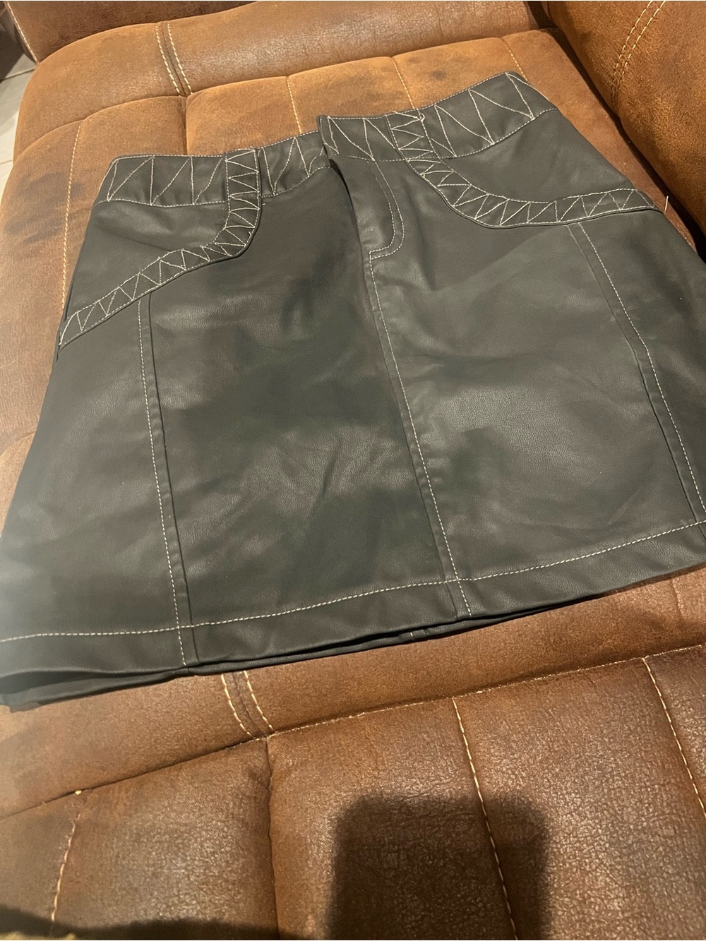 Love Riche Black Faux Leather Mini Skirt with Contrast Stitching